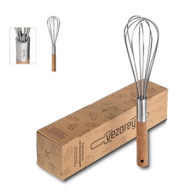 VEZOREY® - Premium Schneebesen mit Akazien-Holzgriff 28cm - Hochwertiger Rührbesen aus lebensmittelechtem Edelstahl für Küche (rostfrei) - Design Quirlbesen & Handquirl aus Holz