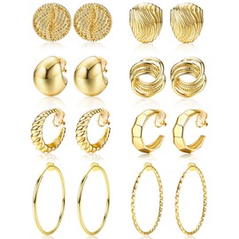 CASSIECA Clip on Earrings for Women 14K Gold Plated Chunky Clip on Hoops Earrings Hypoallergenic Lightweight Fake Hoops Earrings Non Pierced Jewelry Gold Tone