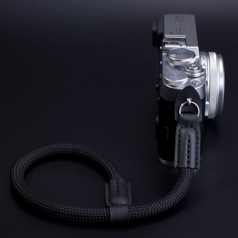 [VKO] カメラリストストラップ ハンドストラップ 一眼レフ/ミラーレス/コンパクトカメラ用 クライミングロープ製（黒）