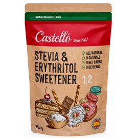 Stevia + Erythritol 1:2 Sweetener | 1g = 2g Sugar | 100% Natural Sugar Substitute - 0 Calories - 0 Glycemic Index - Keto and Paleo - 0 Net Carbohydrates - No GMO - Castello since 1907 - 850 g