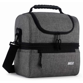MIER Insulated Lunch Box Insulated Cool Tote Bag Lunch Kit for Men, Women, Double Deck Cooler (Grey, L)