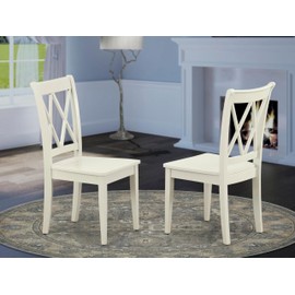 East West Furniture CLC-LWH-W Clarksville Dining Room Chairs - Double Cross Back Wood Seat Chairs, Set of 2, Linen White