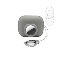 OEKSCENJ Carrying Case Compatible for AirPods Pro 2 for Airtag,2 in 1 Protective Skin Case for Airpod pro 2,Silicone GPS Tracker Cover Holder with Keychain,Grey
