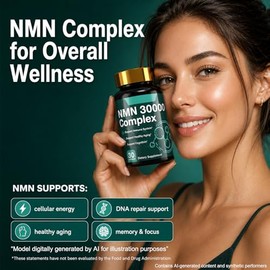 Suplemento complejo NMN 6 en 1 (mononucleótido de nicotinamida) 300 mg - Aumenta los niveles de NAD+, apoya el antienvejecimiento, la regeneración cel