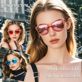 KANASTAL Sunglasses for Men Women Square Pink Blue Orange Sunglasses Clear Frame Shades UV Protection for Fishing Travel Outdoor 3 Packs