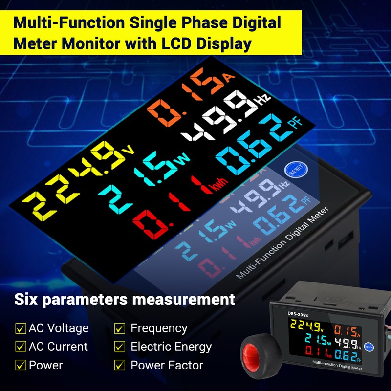 Multi-Function Single Phase Digital Meter LCD Display AC Voltage AC