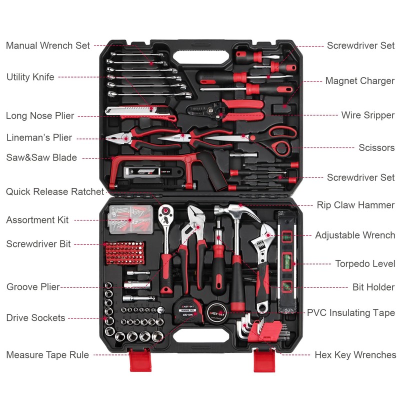 Eastvolt 218-Piece Household Tool Kit, Auto Repair Tool Set, Tool