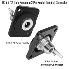 QIANRENON 5.5mm* 2.1mm Panel Mount Adapter DC5.5*2.1mm Female to 2 Pin Solder Terminal Connector DC5521 Solder Socket 50V3A, XLR panel / D-panel Mount, for Security Camera, Set-top Boxe, LED