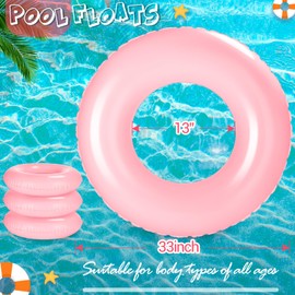 ShinyRelief 4 Pcs Inflatable Pool Floats 33 Inch Swim Rings for Adults Colorful Swim Inner Tube Swimming Ring Raft Float Toys for Beach Swimming Pool Party Supplies(Light Pink)