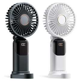 GOCKERA Portable Fan, 4200mAh Battery Operated Fan, 5 Speeds&Digital Display, Makeup Fans for Women with Base, 180°Foldable 3in1 Handheld/Neck/Desk Fan for Outdoor Indoor,Ultra Quiet (Black white)