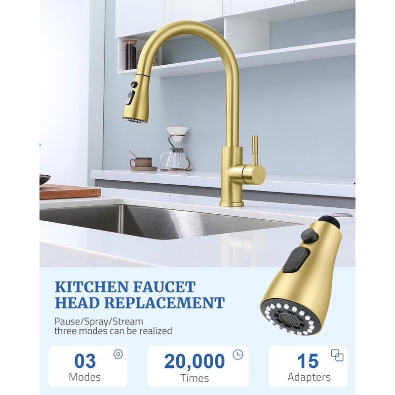 Kitchen Faucet Head Replacement with 15 Adapters - 3 Functions