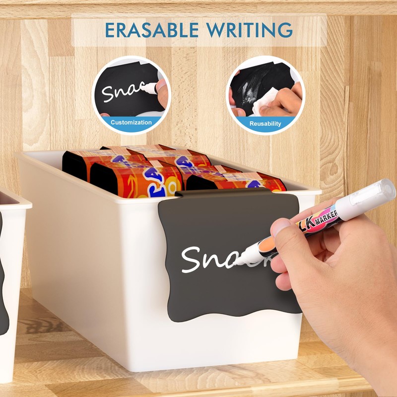 Plastic Storage Bins 6 Pack with Clip Labels & Chalk