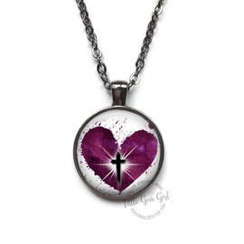 Christian I heart Jesus Cross Crucifixion Pendant Necklace or Key Chain Charm in 4 Finishes and 5 Heart Colors - Spiritual Religious Jewelry, Unisex