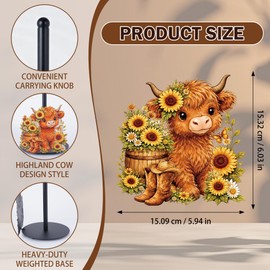Highland Cow Kitchen Decor, Cute Metal Highland Cow Sunflower Paper Towel Holder, Large Tissue Towel Holder Stand for Countertop Kitchen Bathroom Home