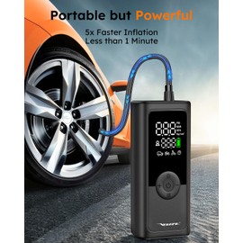 VEEAPE Tire Inflator Portable Air Compressor, 6X Faster Cordless Car Tires Air Pump with Auto-Shutoff Digital Pressure Gauge LED Light Portable Air Pump Tire Inflator for Car, Bike, Motorcycle, Ball