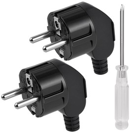 AXFEE Pack of 2 Euro Plugs, 250 V 16 A Euro Power Plug, Protective Contact Plug, Euro Plug for 8-10 mm Cable, IP44, Durable and Shatterproof (Black)