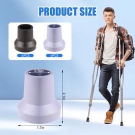 Crutch Tips, Crutches Accessories, 8-Pack Rubber Cane Replacement Parts, Heavy Duty Non Slip Bottom Piece (Gray, Black)