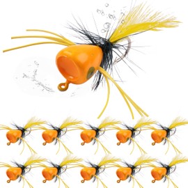 Fly Fishing Popper Flies, Dry Flies Bass Popper Fly Lures Assortment Topwater Panfish Bluegill Poppers Crappie Popping Bug Flies Sunfish Trout Salmon Flies Kit for Fly Fishing