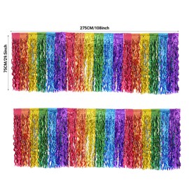 Vxcvzv 2 Pcs Rainbow Tinsel Foil Table Skirt 29in x 108in Wave Foil Fringe Streamers Curtains for Birthdays Holiday Wedding Engagement Cartoon Parties