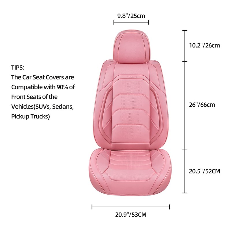TIEHESYT Pink Car Seat Covers Front Pair, Breathable Leather Automotive