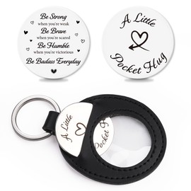 Inspirational Pocket Hug Token Gifts - Round Long Distance Relationship Touch Keepsake, Love and Encouragement Keychains for Valentine's Day Women Men Lovers Family Friends