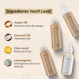 MOEHAIR Travel Kit (Protein Shampoo and Conditioner Set, Leave-In Conditioner & Thermal Shield Heat Protectant Spray 3.4 Fl Oz Each) Sulfate & Paraben Free | Suitable for All Hair Types