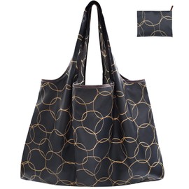 FenFang Large Foldable Shopping Bag, Fabric, Reusable, Reusable Bag, Environmentally Friendly, Foldable Bag, Lightweight, Quick-Drying for Shopping, Travel, Trip, 56 x 67 cm, Black Circle