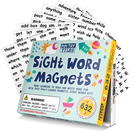 Poetry Tiles 632 Sight Word Magnets – Big .75" Tall Tiles Organized by Grade Level - Kids Practice Fun Reading, Sentence Building, and Writing with Magnetic Fridge Words - Homeschool or Classroom Tool