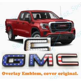 Auto GMC 2019-2025 GMC Sierra 1500 2500HD 3500HD Front Only Blue USA Flag OVERLAY Emblem