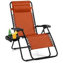 Giantex Zero Gravity Reclining Chair, Outdoor Patio Recliner with Cup Holder & Removable Pillow, Adjustable Backrest, Indoor Lounge Chair for Backyard, Garden, Poolside (Orange)
