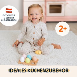 Merle Toys® 6 Colourful Wooden Eggs with Velcro Fastener for Children from 2 3 4 Years, Wooden Shop Accessories, Ideal for Children's Kitchen, Play Kitchen, Shopping Shop, Promotes Creativity and