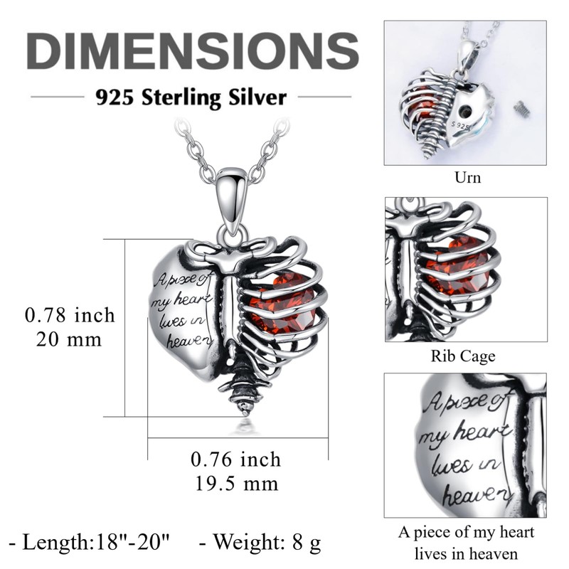 PELOVNY Urn Necklaces for Ashes 925 Sterling Silver Heart Skeleton