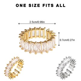 Pack of 2 Open Rings Cubic Zirconia Fidget Rings Finger Ring Gift for Women Adjustable Stackable for Stress Relief (Platinum Gold, Gold)