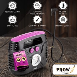 PROW electric air compressor Portable tire inflator 12V, 110V, car and Bike Pump Presta and Schrader Valve Upscale, Analog Pressure Gauge, Air Pump for Car Tires, Motorcycle, Soccer Ball PRO Model