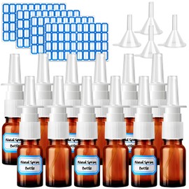 ZHWKMYP 20 Pcs Nasal Spray Bottle, 10ML/0.35OZ 12Pcs Glass Brown Nasal Spray Bottles Empty with 4 Funnels and 4 Labels