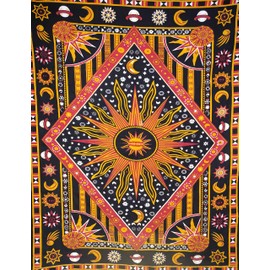 ICC Purple Burning Sun Tie Dye Tapestry Celestial Sun Moon Planet Bohemian Wall Hanging Boho Hippie Hippy Tapestry Beach Coverlet Curtain (Orange, Twin 54 x 84 inches)