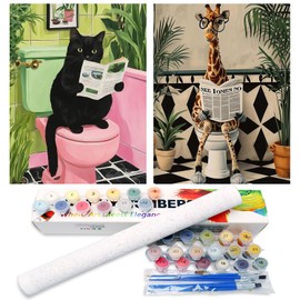 2 Pack Paint by Numbers for Adult, Cat Giaffe Paint by Numbers Kit for Adults Beginners, DIY Acrylic Painting on Canvas for Home Wall Art Decor(12x16Inch