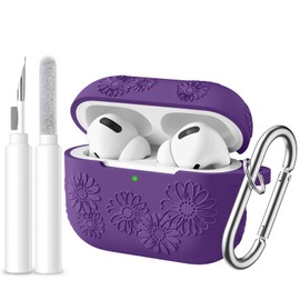 Lerobo for Airpods Pro 2 Case with Drop and Bump Protection, 3D Floral Embossed Silicone Cover Accessories with Cleaning Kit & Keychain for Airpods Pro 2nd Generation Case,Purple