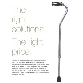 Days Standard Bariatric Offset Cane with Tall Height Adjustment, Bariatric Cane with Rubber Tip, Heavy Duty Walking Cane for Weight Bearing, Mobility Aid for Elderly, Silver with Black Handle