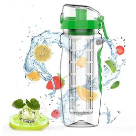 HydroFruition: 32oz Fruit-Infused Hydration Water Bottle Drinkware Stylish Portable Reusable Leakproof Tumbler - Color: Green