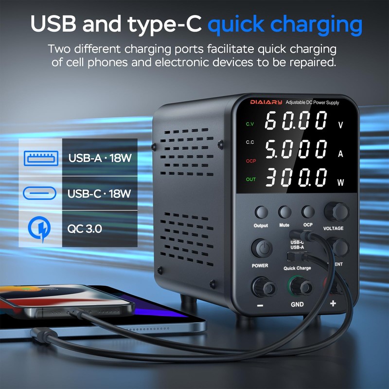 DC Power Supply Variable, 62V 5A Adjustable Switching Regulated DC