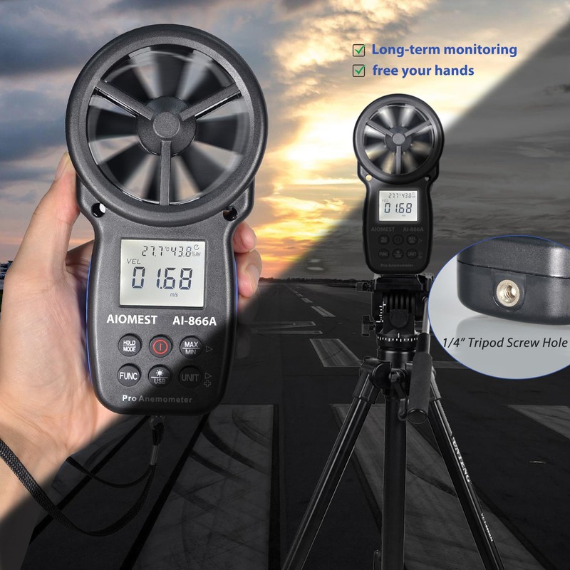 AIOMEST Wind Gauge, Digital Anemometer Wind Meter Hand Held, AI-866A