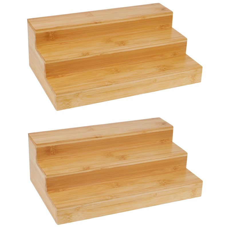 Bambition 2 Pack Spice Rack Riser for Cabinet, Bamboo Spice