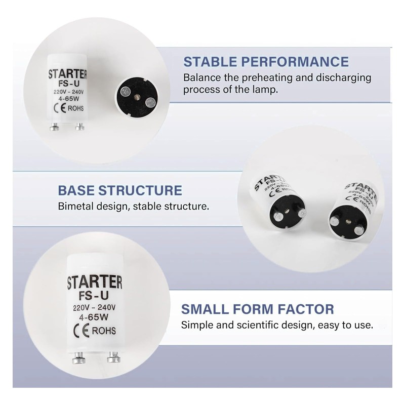 Xumann 10Pcs 4-65w/220-240V Fluorescent Light Starter, Starter for Fluorescent Light,Fluorescent