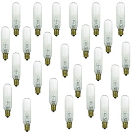Sunlite 41718 Incandescent T6 Tubular Light Bulb, 15 Watts, 90 Lumens, Dimmable, Mercury Free, Title 20 Approved, 2600K Warm White, Clear Glass, Candelabra E12 Base, 25 Count