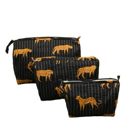 AFFERTO 3 Pieces Block Printed Travel Organizer Kit Storage Bag for Women Makeup Bag Travel Cosmetic Bag (DESIGN 16)