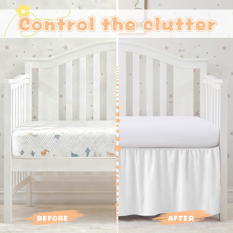 SiinvdaBZX White Crib Skirt Dust Ruffle, Microfiber Crib Bed Skirt