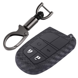 iSaddle Carbon Fiber Pattern Key Fob Cover for Chrysler 300 Dodge Ram Charger Challenger Dart Durango Journey Grand Cherokee Renegade Trailhawk Fiat Antitheft Keyless Entry Key Case/w KeyChain
