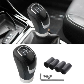 5 Speed Shift Knob, Manual Gear Shifter Knob, Leather Automotive Gear Stick Shifting Handle, Car Manual Driving Transmissions Fit Most Cars (Black/Red)