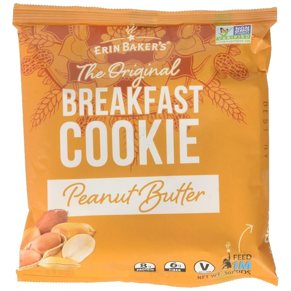 Erin Baker's Breakfast Cookies, Peanut Butter, Whole Grain, Vegan, Non-GMO, 3-ounce (Pack of 12)